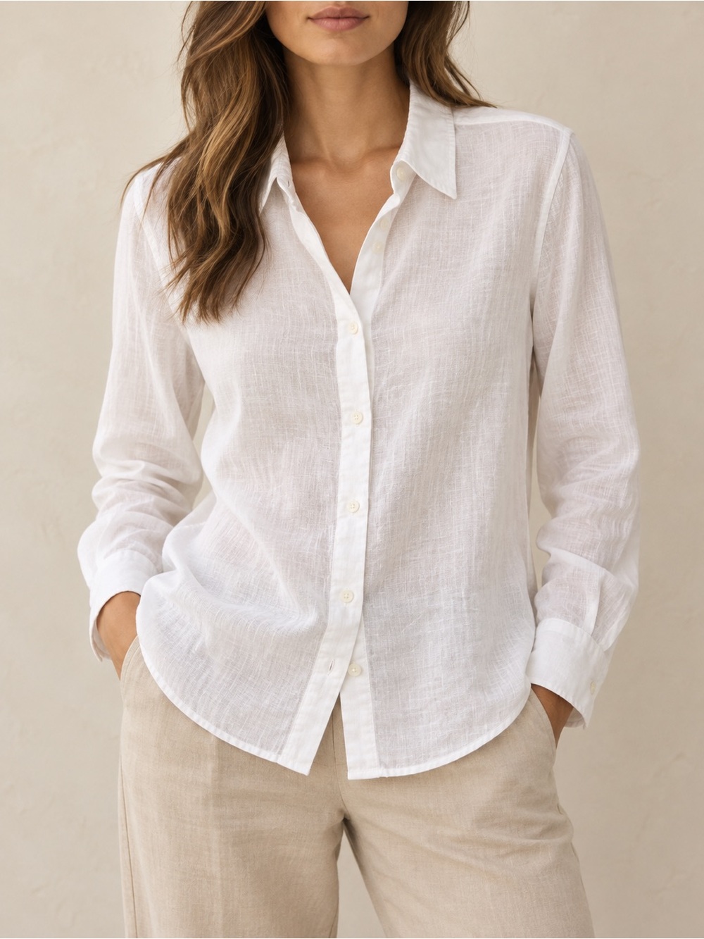 Babaton Aritzia Linen Cotton Button-Down Shirt Size L White